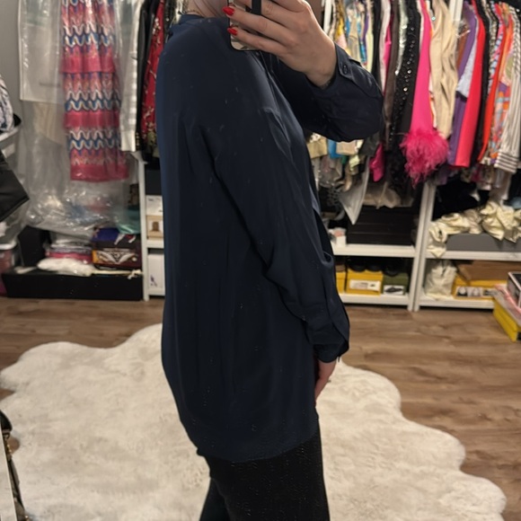 Vince Navy Blue Silk Tunic Top - Picture 7 of 10